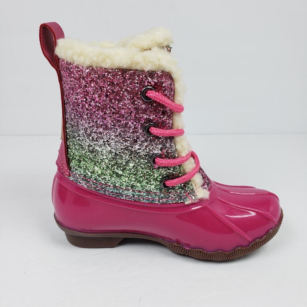 Adrienne Vittadini Bambini Toddler Girls Size 6 Pink Sparkle Glitter Duck Boots - Picture 4 of 10